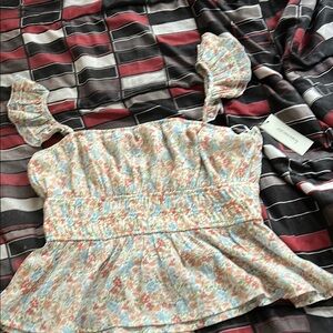 Floral Peplum Top with Ruffle Straps